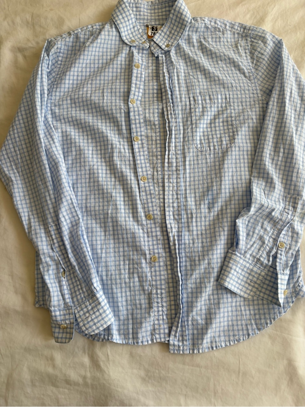 Designer Light Blue Checked Button-Down Shirt small like new